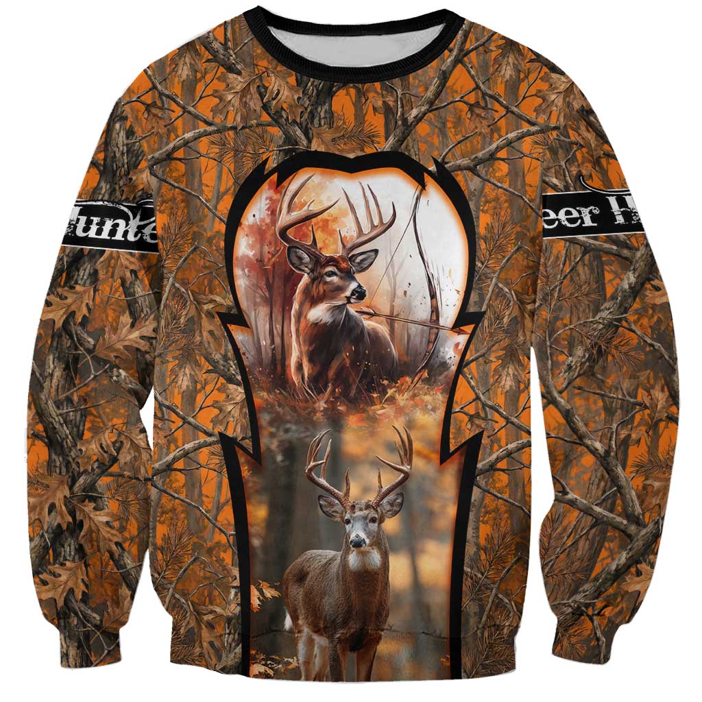 Personalized Deer Hunter Sweatshirt Antler Outline and Autumn Camouflage Hunting