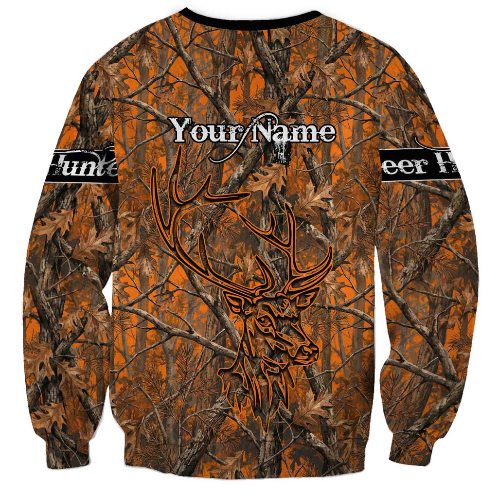 Personalized Deer Hunter Sweatshirt Antler Outline and Autumn Camouflage Hunting