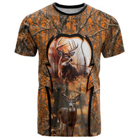 Personalized Deer Hunter T Shirt Antler Outline and Autumn Camouflage Hunting