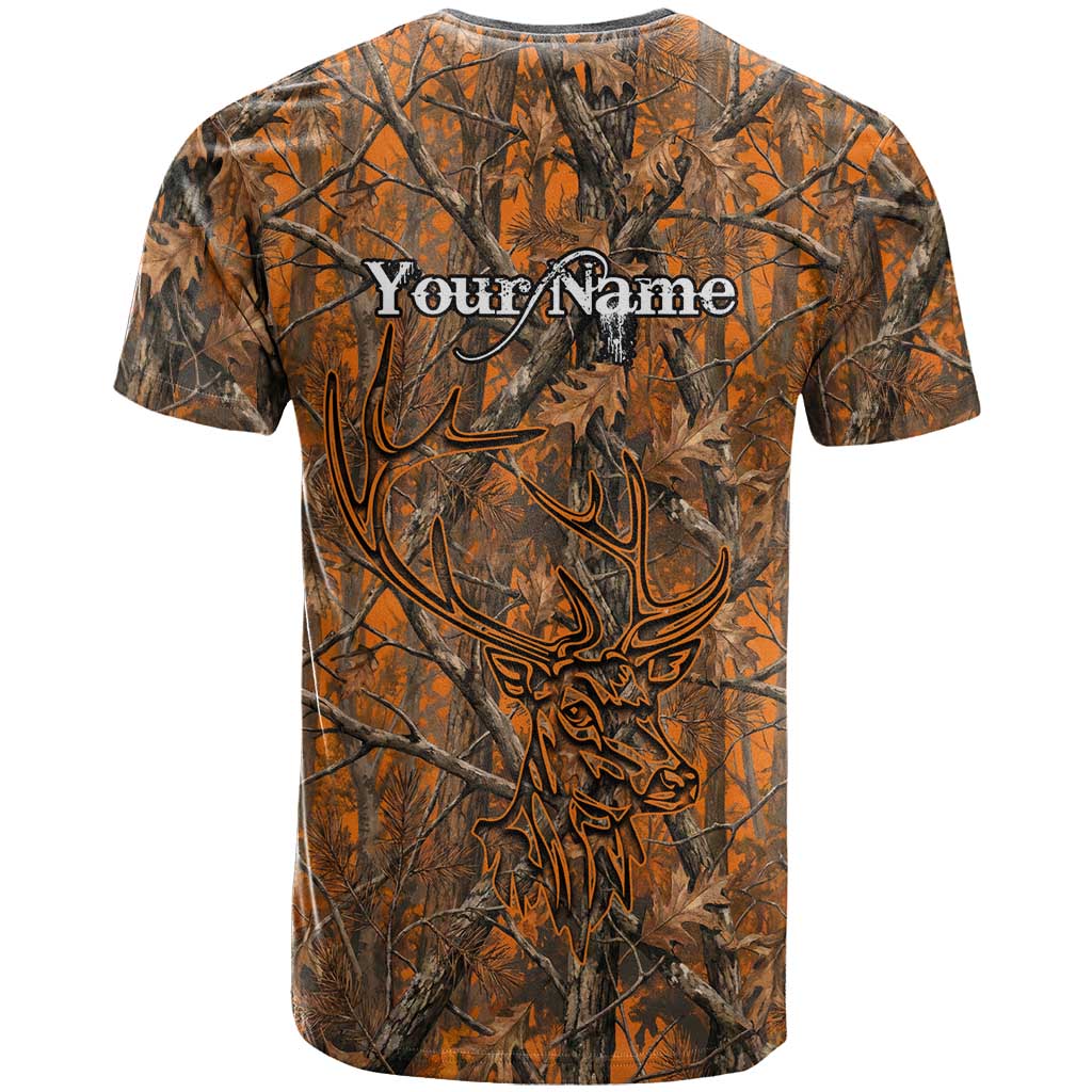 Personalized Deer Hunter T Shirt Antler Outline and Autumn Camouflage Hunting