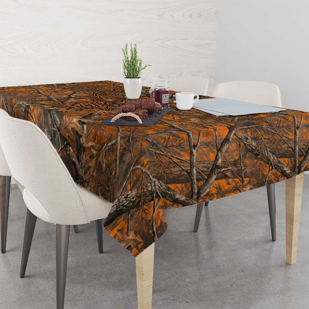 Personalized Deer Hunter Tablecloth Antler Outline and Autumn Camouflage Hunting