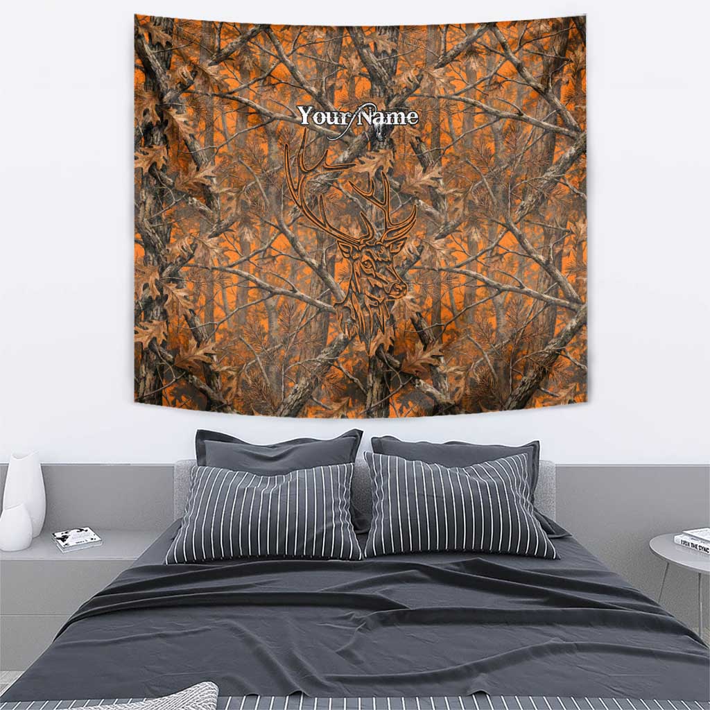 Personalized Deer Hunter Tapestry Antler Outline and Autumn Camouflage Hunting