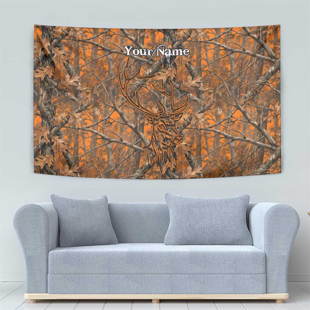 Personalized Deer Hunter Tapestry Antler Outline and Autumn Camouflage Hunting