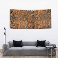 Personalized Deer Hunter Tapestry Antler Outline and Autumn Camouflage Hunting