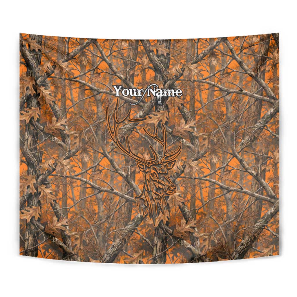 Personalized Deer Hunter Tapestry Antler Outline and Autumn Camouflage Hunting