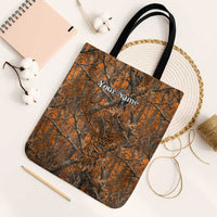 Personalized Deer Hunter Tote Bag Antler Outline and Autumn Camouflage Hunting