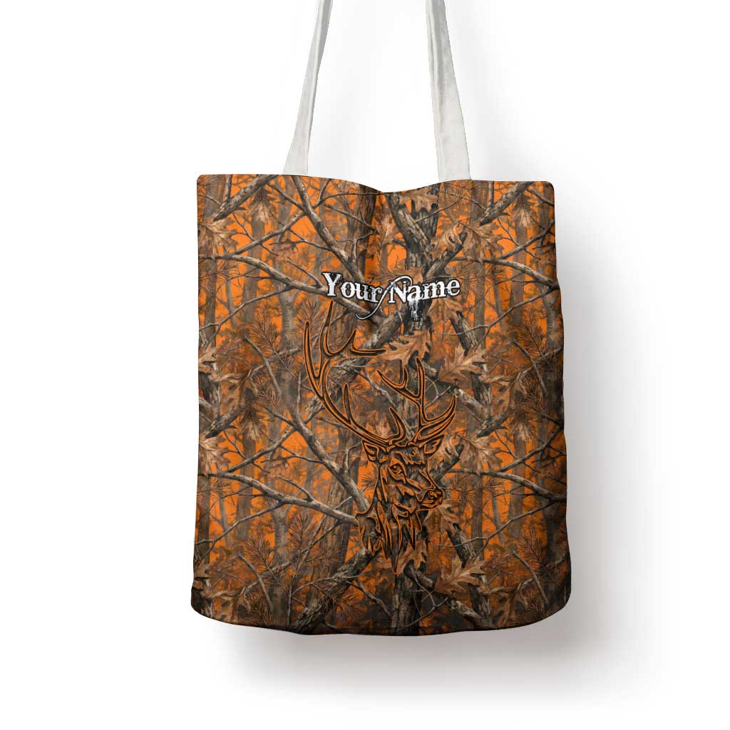 Personalized Deer Hunter Tote Bag Antler Outline and Autumn Camouflage Hunting