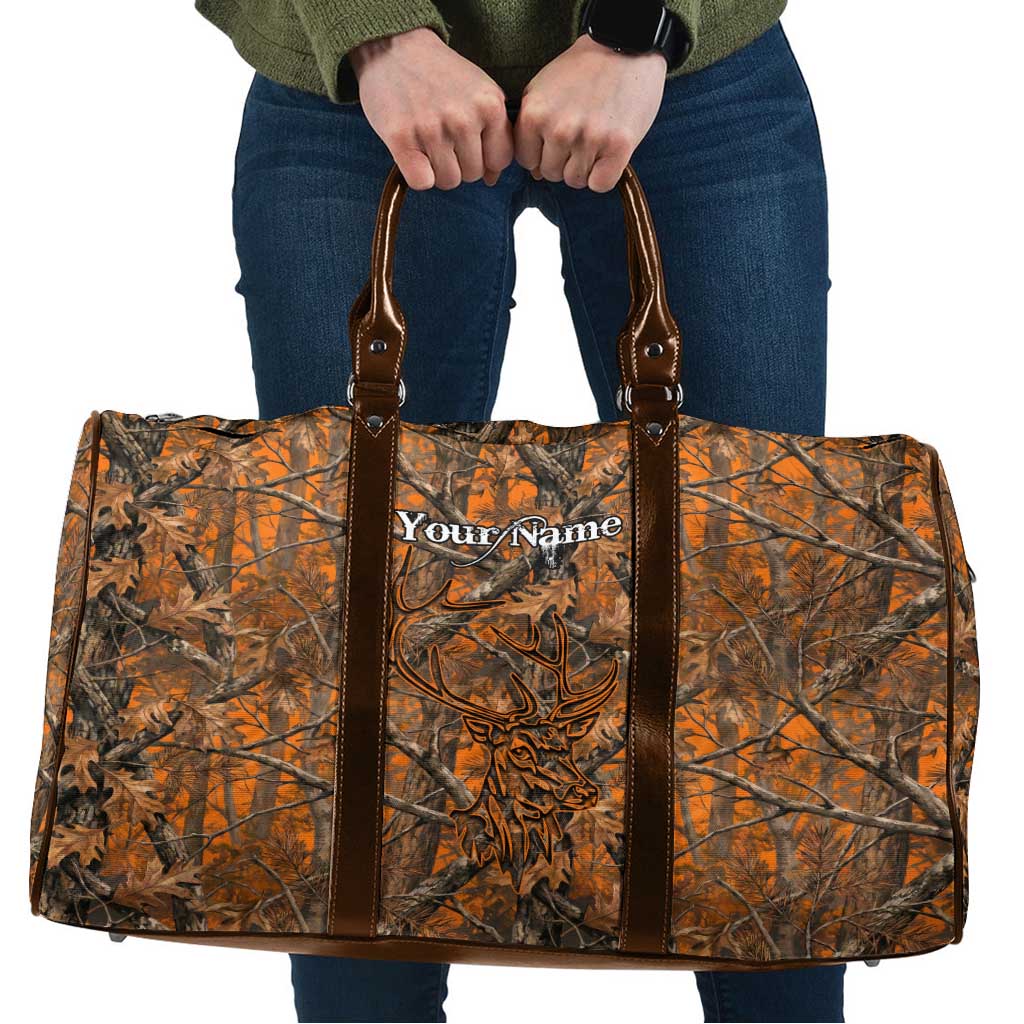 Personalized Deer Hunter Travel Bag Antler Outline and Autumn Camouflage Hunting