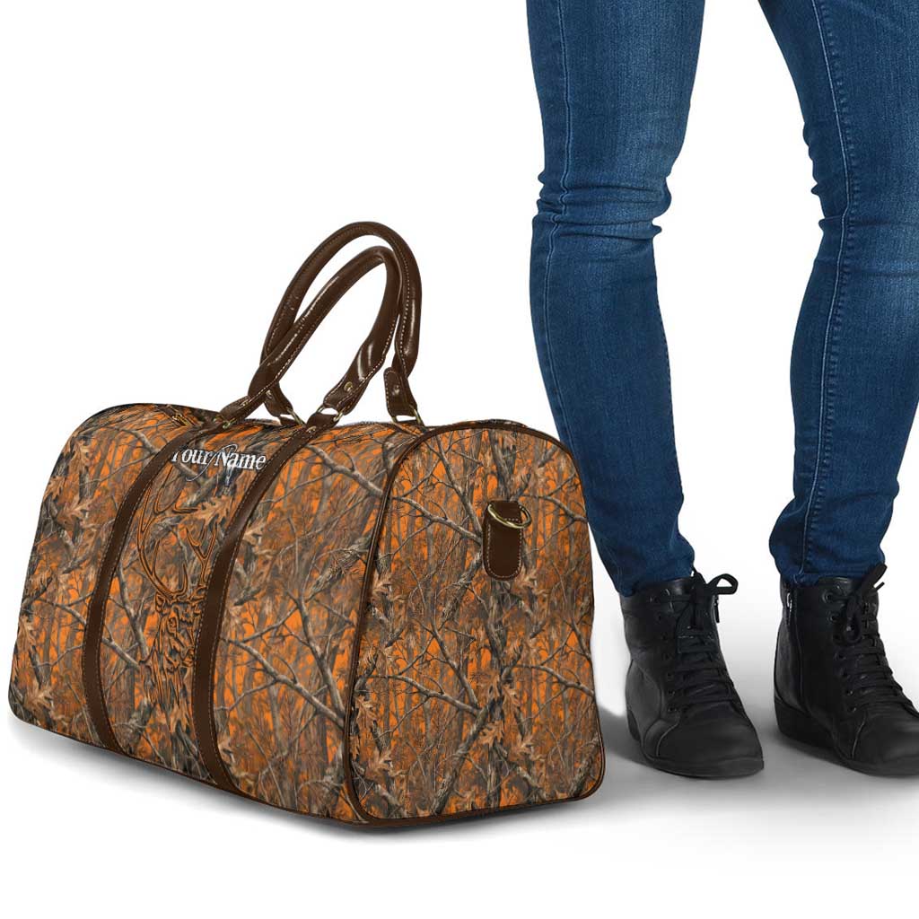 Personalized Deer Hunter Travel Bag Antler Outline and Autumn Camouflage Hunting