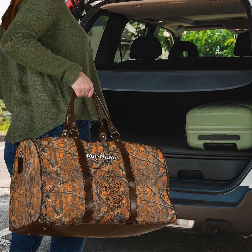Personalized Deer Hunter Travel Bag Antler Outline and Autumn Camouflage Hunting