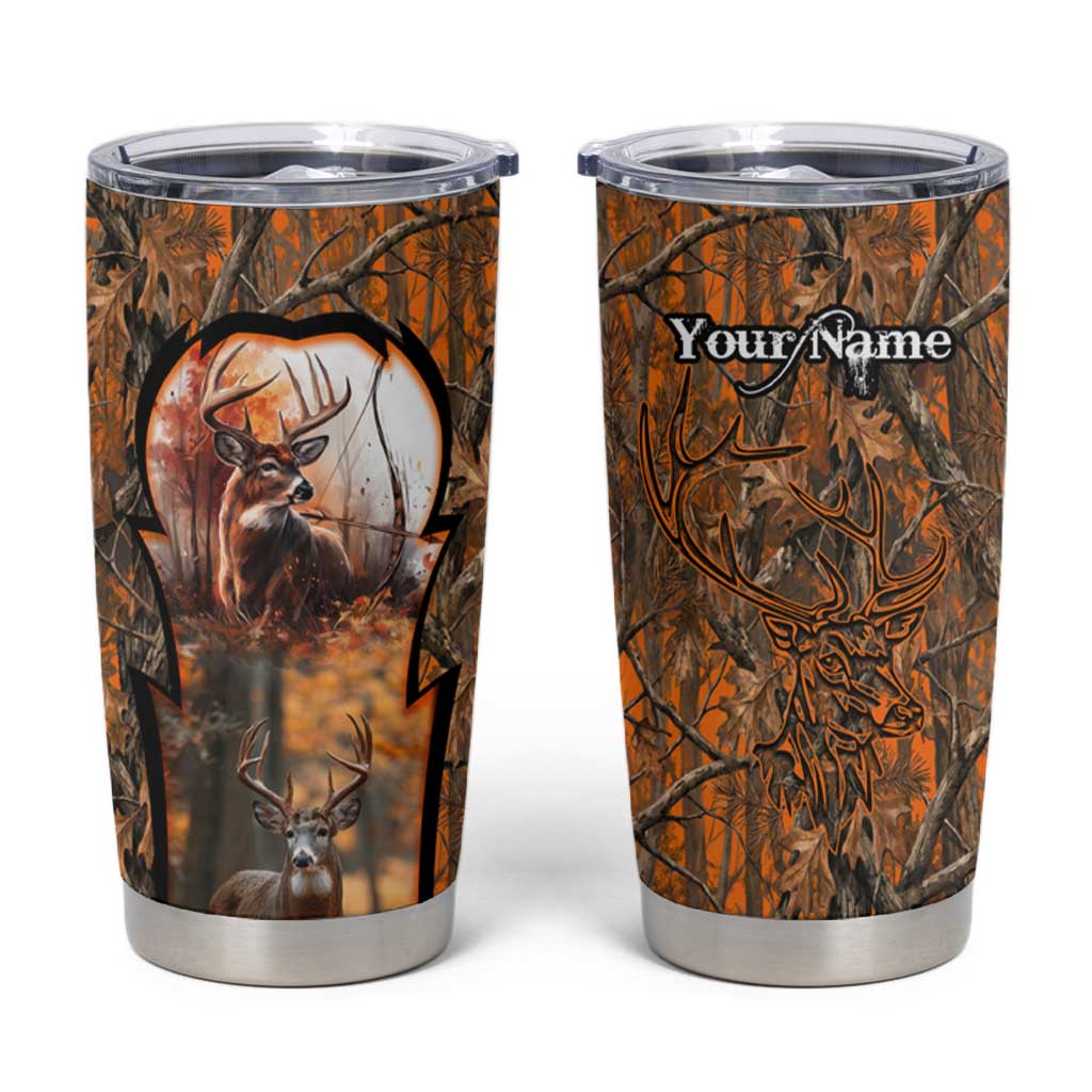 Personalized Deer Hunter Tumbler Cup Antler Outline and Autumn Camouflage Hunting