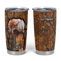 Personalized Deer Hunter Tumbler Cup Antler Outline and Autumn Camouflage Hunting