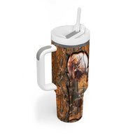 Personalized Deer Hunter Tumbler With Handle Antler Outline and Autumn Camouflage Hunting