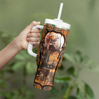 Personalized Deer Hunter Tumbler With Handle Antler Outline and Autumn Camouflage Hunting