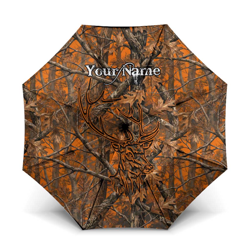 Personalized Deer Hunter Umbrella Antler Outline and Autumn Camouflage Hunting