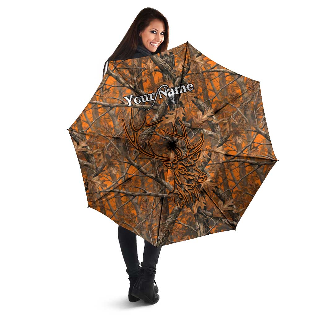 Personalized Deer Hunter Umbrella Antler Outline and Autumn Camouflage Hunting