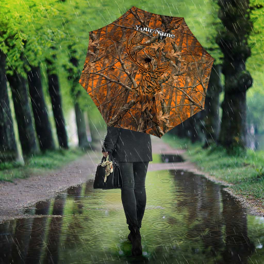 Personalized Deer Hunter Umbrella Antler Outline and Autumn Camouflage Hunting