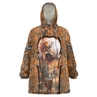 Personalized Deer Hunter Wearable Blanket Hoodie Antler Outline and Autumn Camouflage Hunting