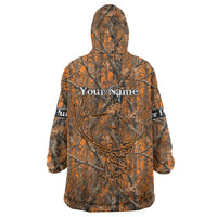 Personalized Deer Hunter Wearable Blanket Hoodie Antler Outline and Autumn Camouflage Hunting
