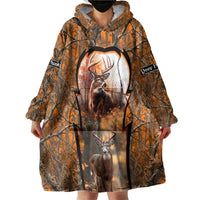 Personalized Deer Hunter Wearable Blanket Hoodie Antler Outline and Autumn Camouflage Hunting