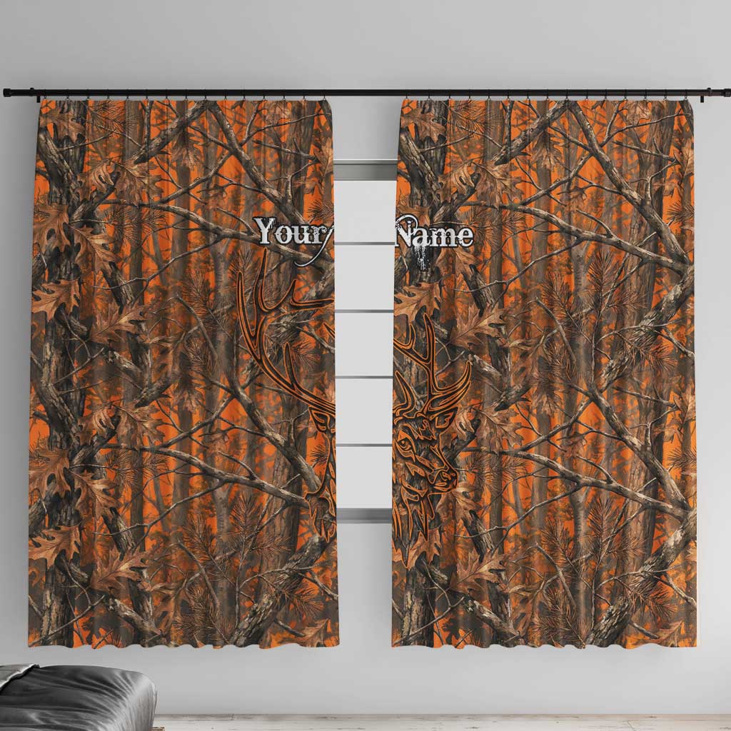 Personalized Deer Hunter Window Curtain Antler Outline and Autumn Camouflage Hunting