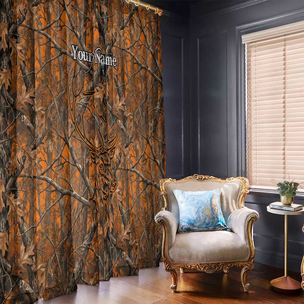Personalized Deer Hunter Window Curtain Antler Outline and Autumn Camouflage Hunting