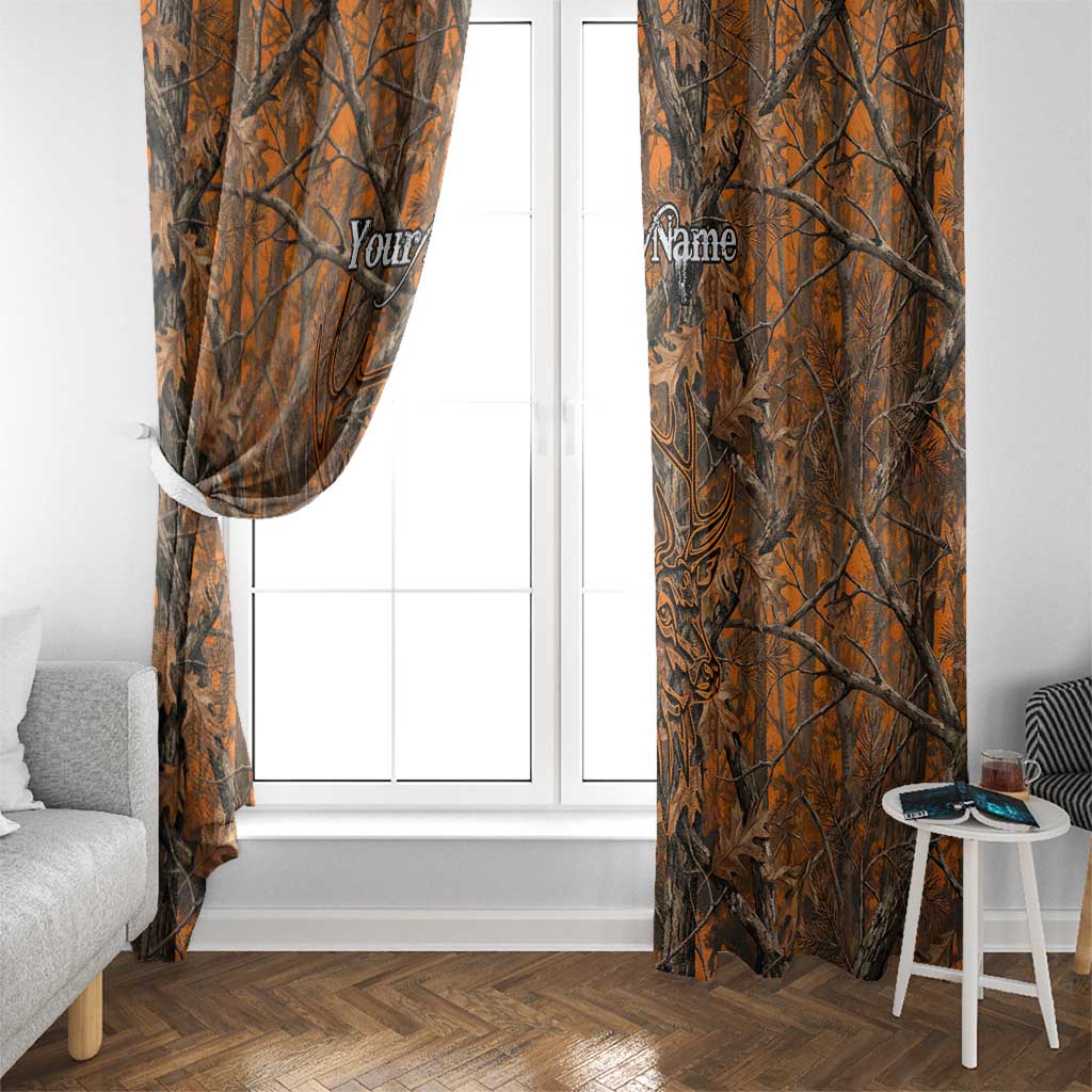 Personalized Deer Hunter Window Curtain Antler Outline and Autumn Camouflage Hunting