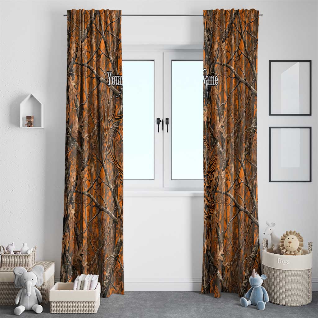 Personalized Deer Hunter Window Curtain Antler Outline and Autumn Camouflage Hunting