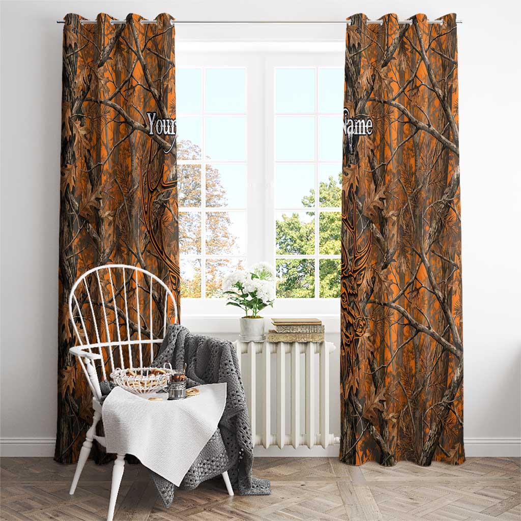 Personalized Deer Hunter Window Curtain Antler Outline and Autumn Camouflage Hunting