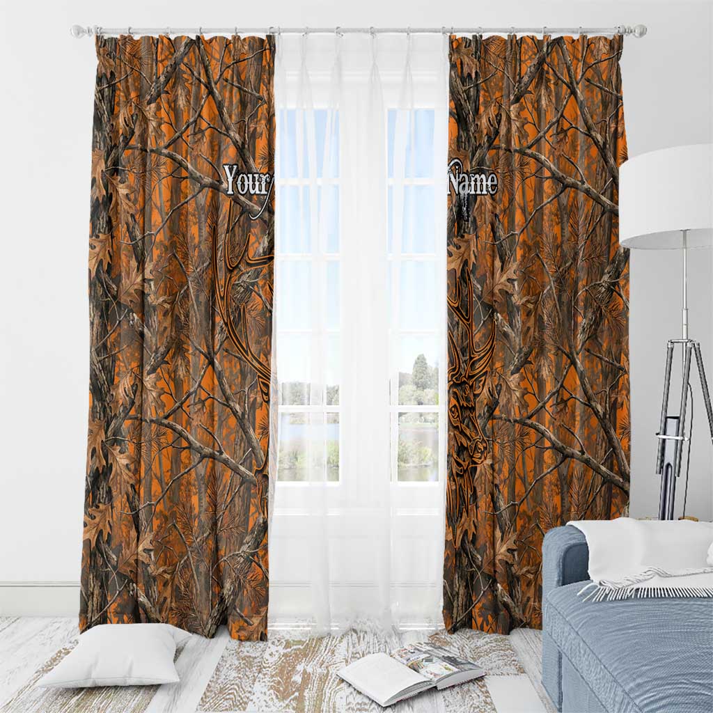 Personalized Deer Hunter Window Curtain Antler Outline and Autumn Camouflage Hunting