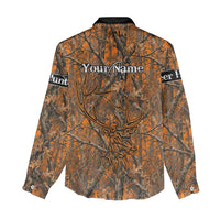 Personalized Deer Hunter Women Casual Shirt Antler Outline and Autumn Camouflage Hunting