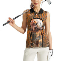 Personalized Deer Hunter Women Sleeveless Polo Shirt Antler Outline and Autumn Camouflage Hunting