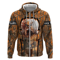 Personalized Deer Hunter Zip Hoodie Antler Outline and Autumn Camouflage Hunting