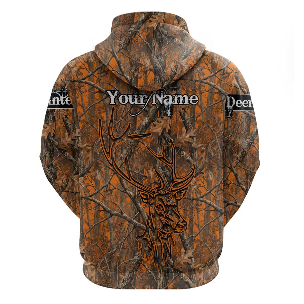 Personalized Deer Hunter Zip Hoodie Antler Outline and Autumn Camouflage Hunting