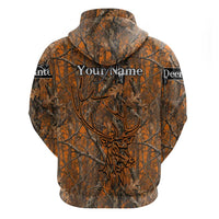 Personalized Deer Hunter Zip Hoodie Antler Outline and Autumn Camouflage Hunting