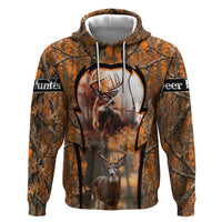 Personalized Deer Hunter Zip Hoodie Antler Outline and Autumn Camouflage Hunting