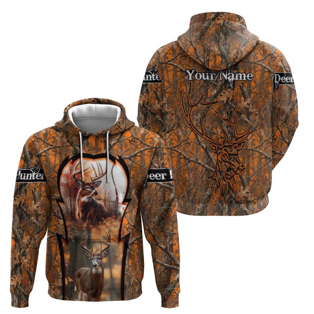 Personalized Deer Hunter Zip Hoodie Antler Outline and Autumn Camouflage Hunting