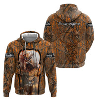 Personalized Deer Hunter Zip Hoodie Antler Outline and Autumn Camouflage Hunting