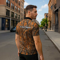 Personalized Deer Hunter Zipper Polo Shirt Antler Outline and Autumn Camouflage Hunting