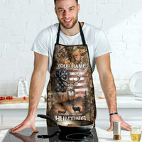 Personalized Buck Deer Hunting Apron American Flag Sunset Forest in Camouflage