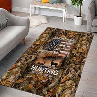 Personalized Buck Deer Hunting Area Rug American Flag Sunset Forest in Camouflage