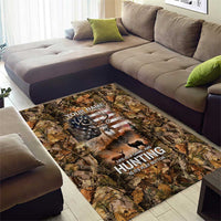 Personalized Buck Deer Hunting Area Rug American Flag Sunset Forest in Camouflage