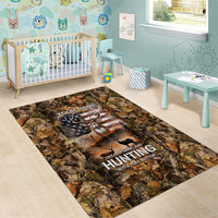 Personalized Buck Deer Hunting Area Rug American Flag Sunset Forest in Camouflage