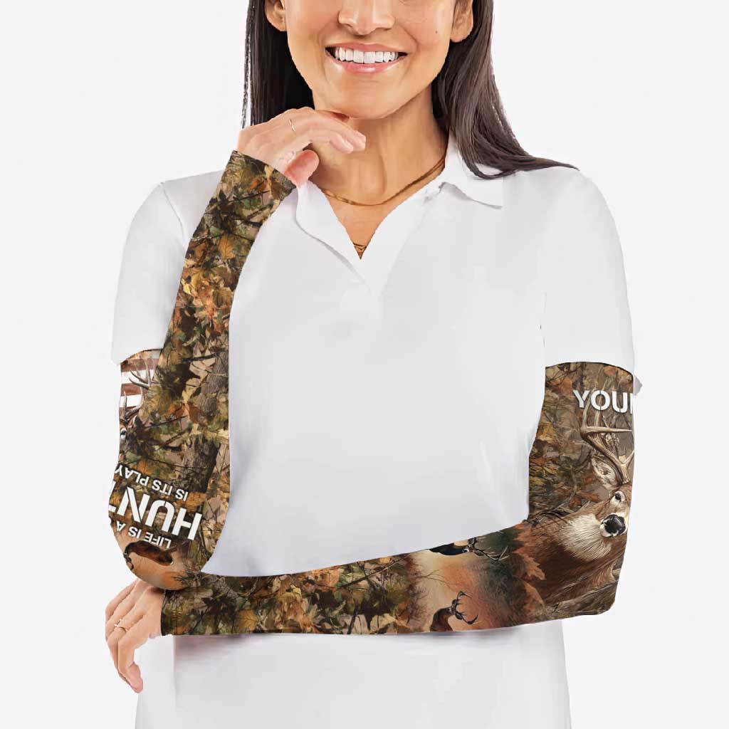 Personalized Buck Deer Hunting Arm Sleeves American Flag Sunset Forest in Camouflage