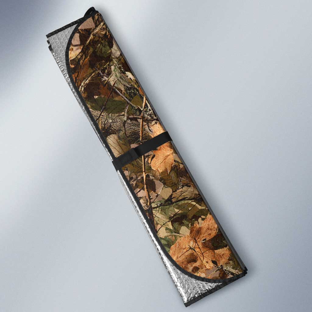 Personalized Buck Deer Hunting Auto Sun Shade American Flag Sunset Forest in Camouflage