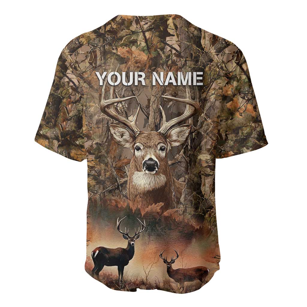 Personalized Buck Deer Hunting Baseball Jersey American Flag Sunset Forest in Camouflage