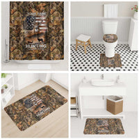 Personalized Buck Deer Hunting Bathroom Set American Flag Sunset Forest in Camouflage