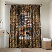 Personalized Buck Deer Hunting Bathroom Set American Flag Sunset Forest in Camouflage