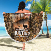 Personalized Buck Deer Hunting Beach Blanket American Flag Sunset Forest in Camouflage