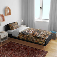 Personalized Buck Deer Hunting Bedding Set American Flag Sunset Forest in Camouflage
